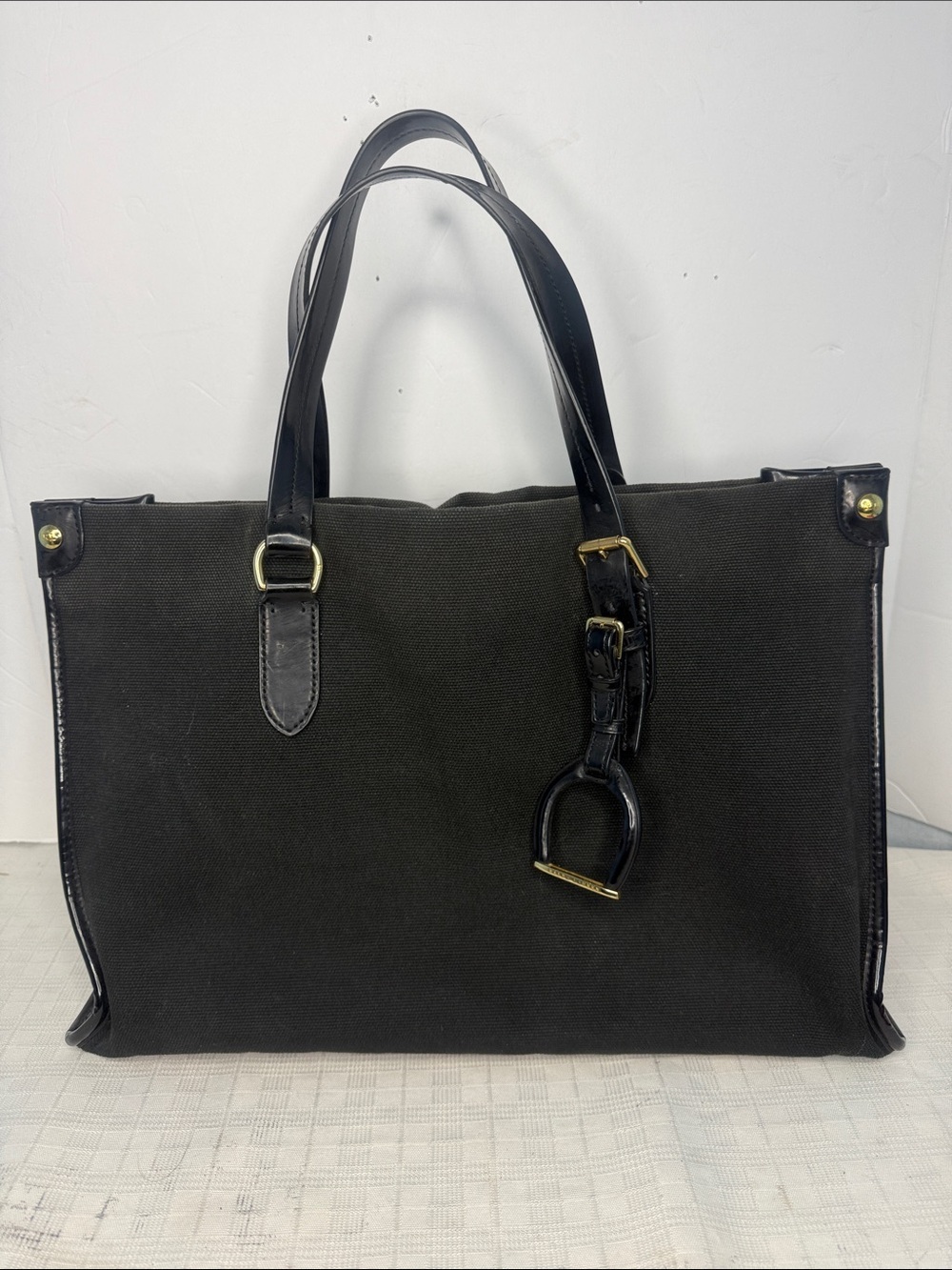 Classic Black Canvas Tote Bag with Leather Handles